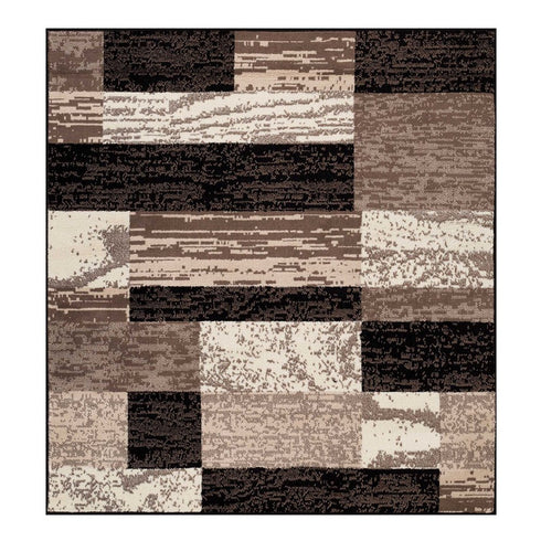 12' Black Brown And Beige Patchwork Runner Rug